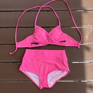 PINK Victoria's Secret Hot Pink Cutout Triangle Halter Bikini Set